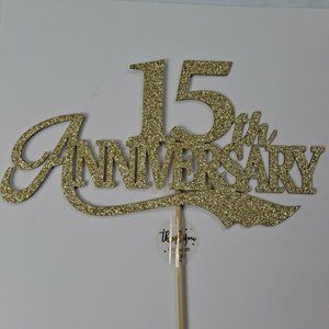 15th Anniversary Wedding Cake Topper Gold Sparkle